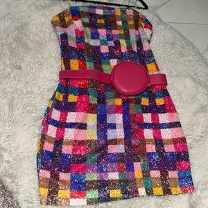 Colorful stretch dress strapless/statement dress